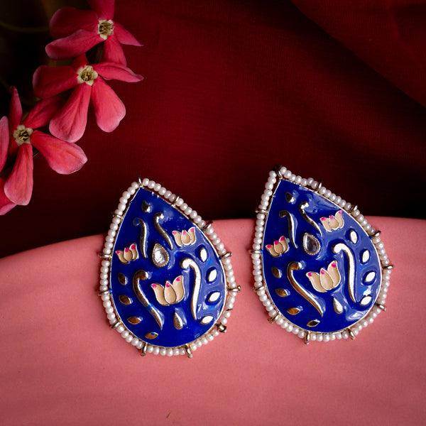 Blue enamelled drop shaped studs