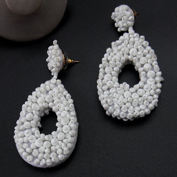 White Beaded Earrings