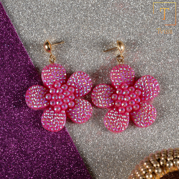 Dark Pink neon flowery Earrings