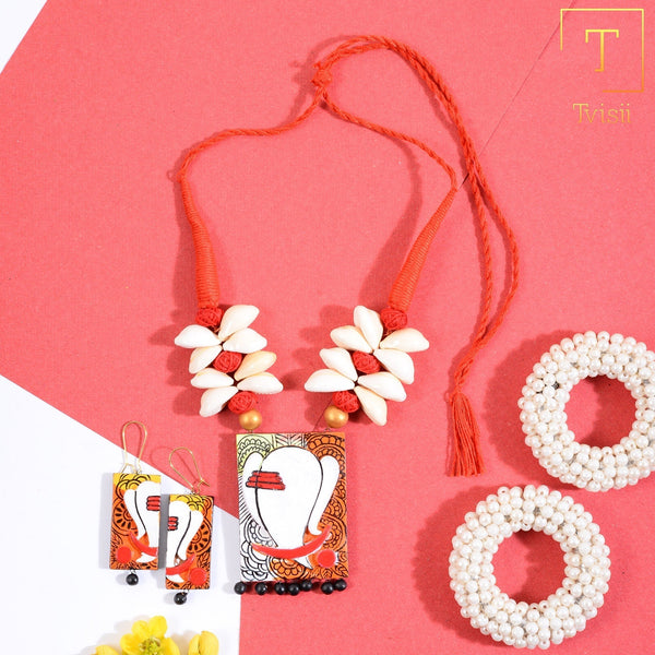 Trinika- Handcrafted clay Ganesha Necklace Set