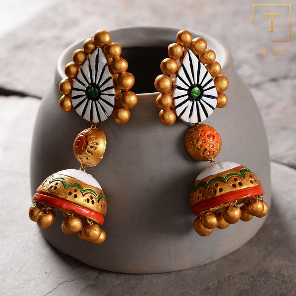 Surya- Handcrafted Clay Jhumki Earrings