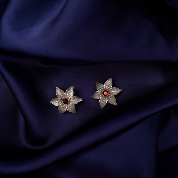 Flower Shaped Handcrafted Silvery Brass Earrings