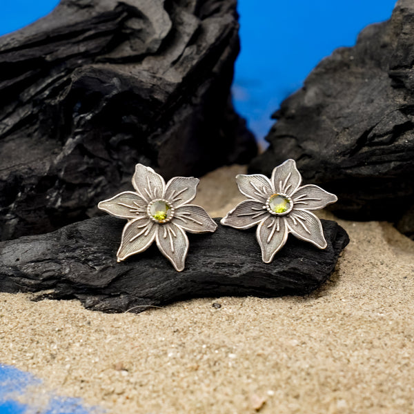 Flower Shaped Handcrafted Silvery Brass Earrings