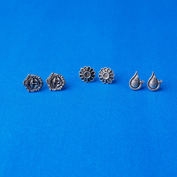 Combo of 3 Oxidised Silver Studs