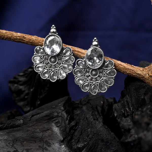 Roohini- Silver Brass Stone Studded Stud Earrings