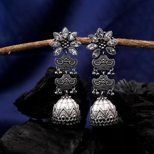 Silver Toned Handcrafted Kundan Embedded Brass Earrings