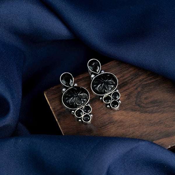 ShilpaRatna- Brass stone studded stud earrings(Black)
