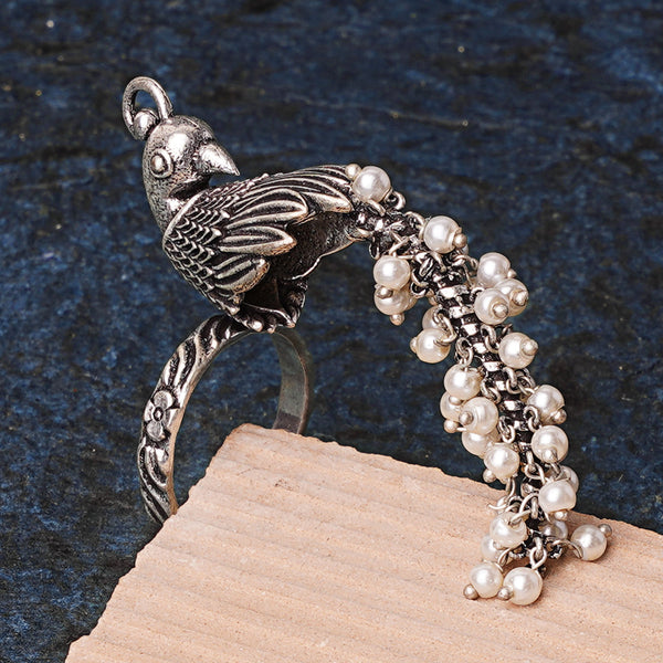 MorMoti- Silver Brass Oxidised pearl ring
