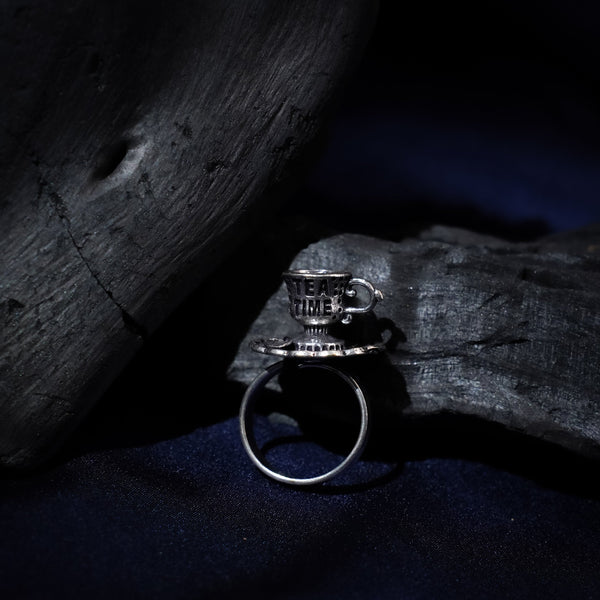 Tea Cup-Plate Silver Oxidised Ring