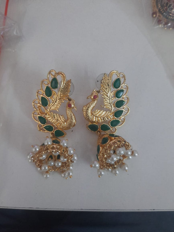 Peacock Motif Green stone studded Statement Danglers
