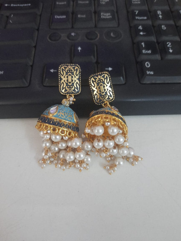 Kundan studded Danglers with hanging pearls