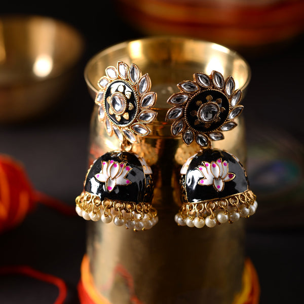 Black Meenakari Earrings with pearls