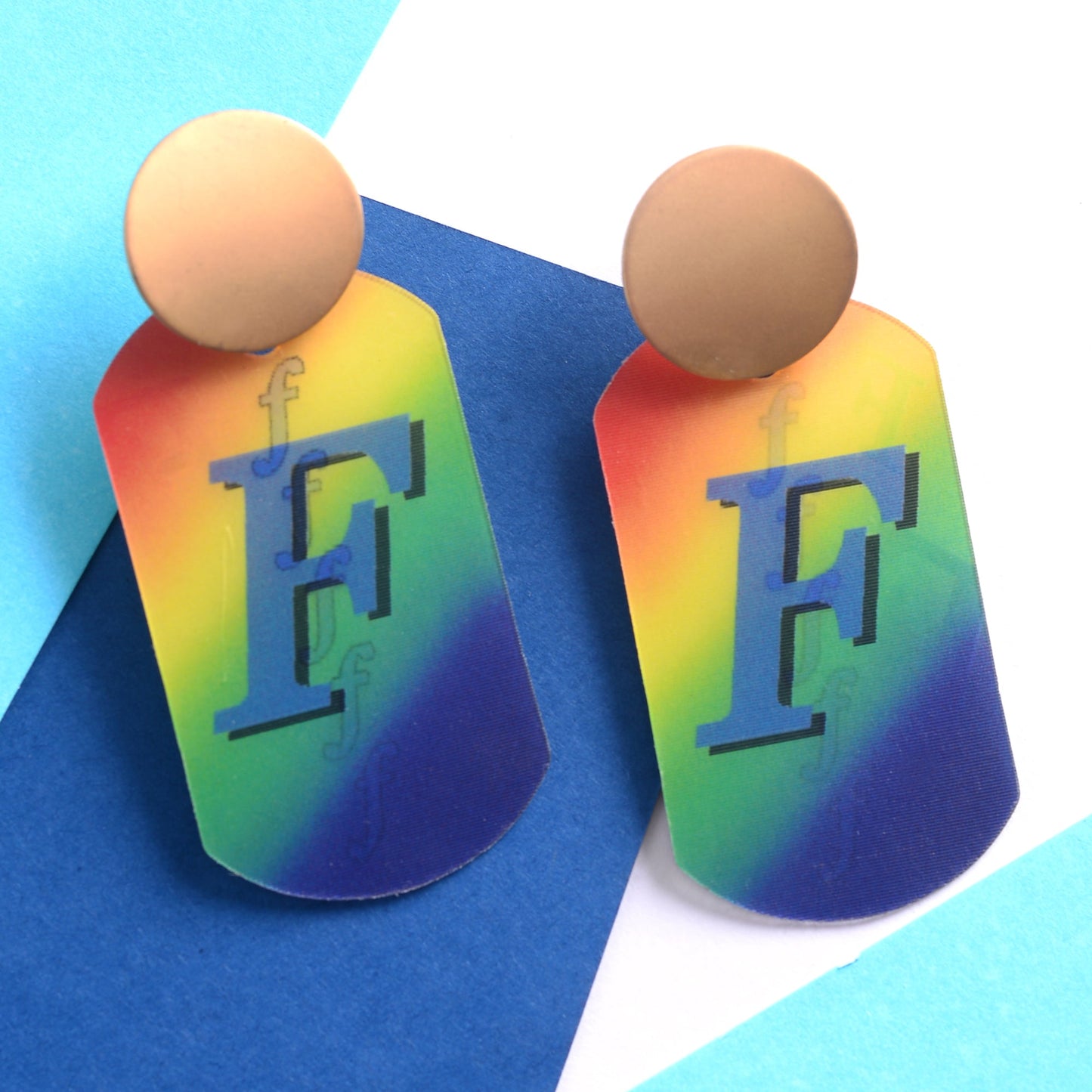 Rainbow coloured F Earrings